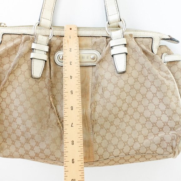 VINTAGE Celine Bag Leather Beige Tote Purse White‎ Macadam Canvas Logo Monogram - Picture 6 of 16